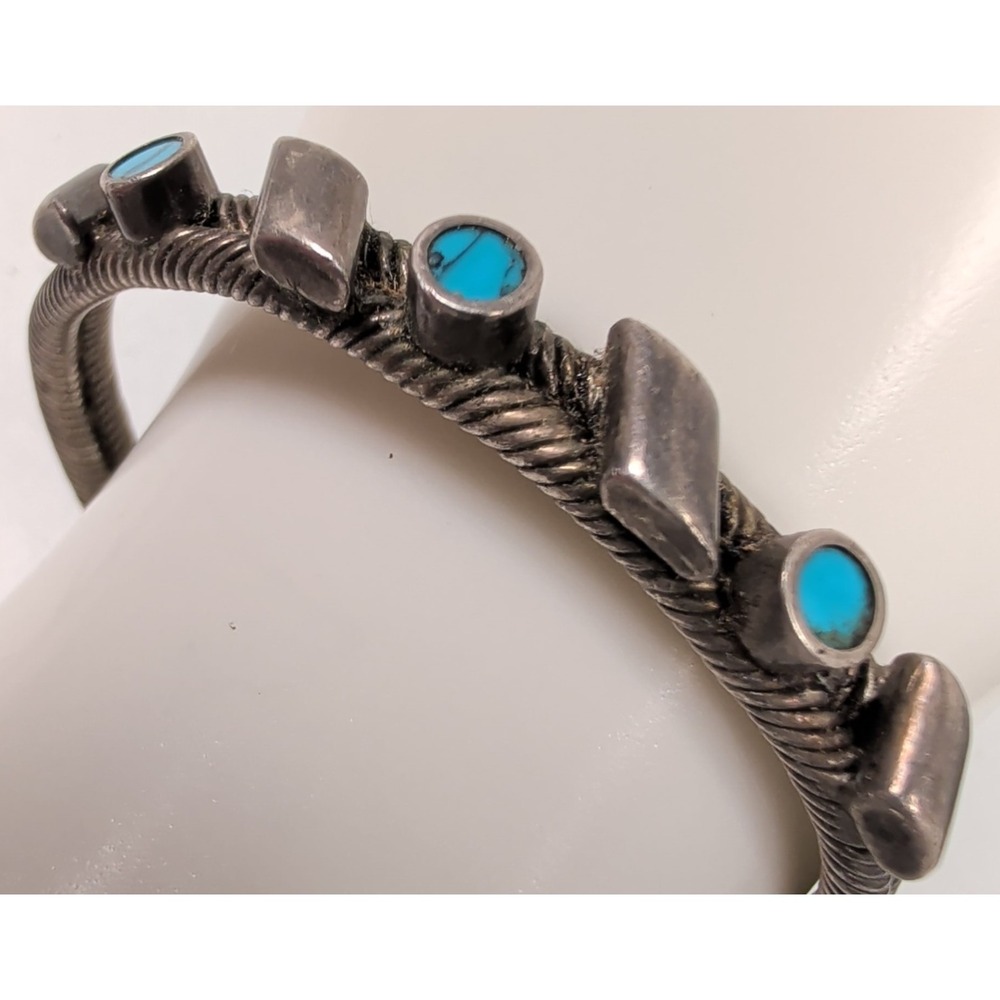 Vintage Mexico Sterling Silver Turquoise Twisted Cable Cuff Bracelet